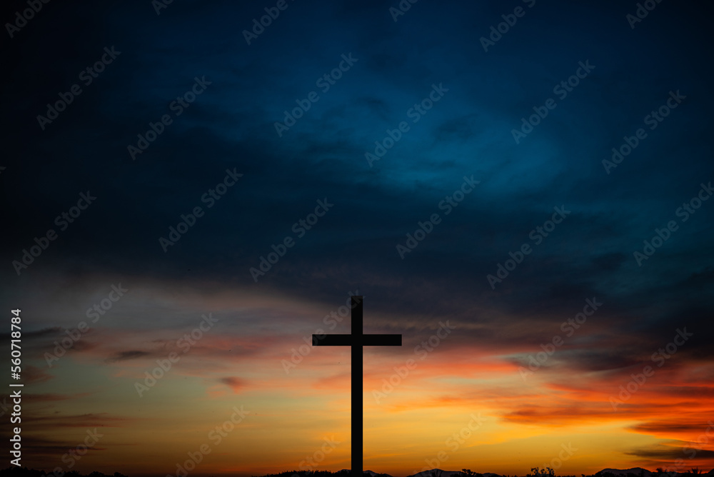 The Cross at the sunset background , Jesus Christ cross