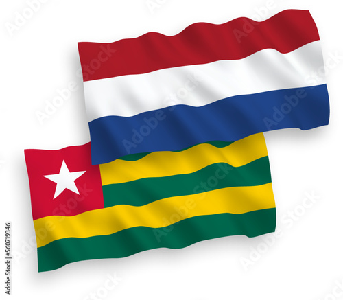 Flags of Togolese Republic and Netherlands on a white background