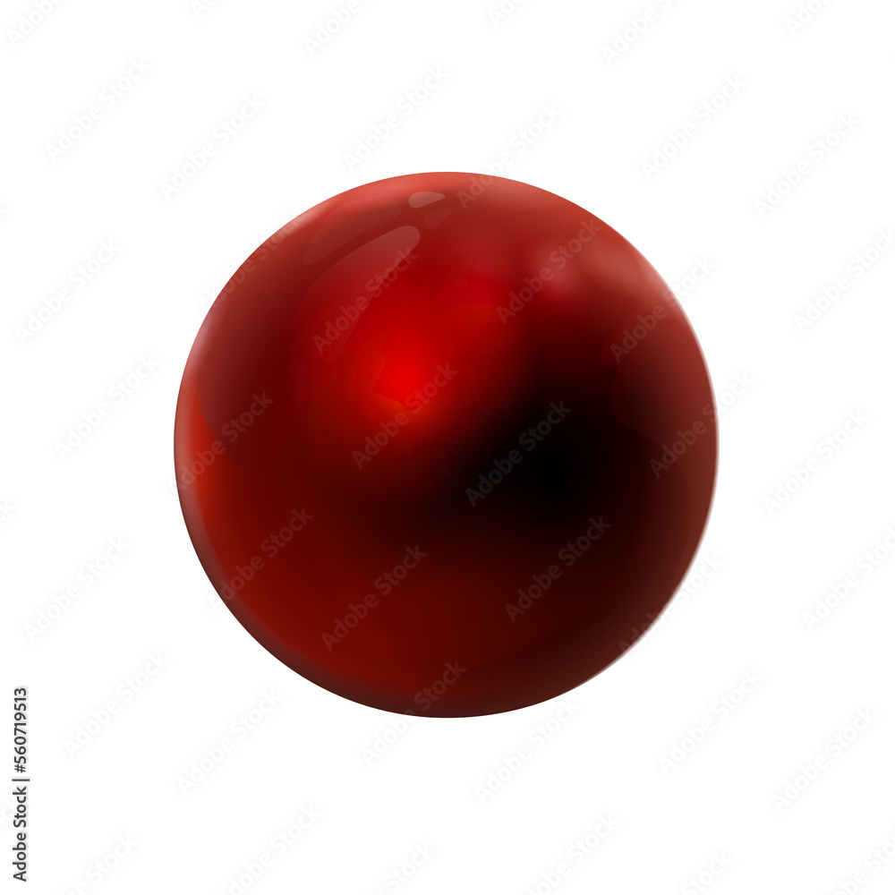 Red sphere glossy realistic, delicious polished ball. Mock up of clean round object, glass orb icon. Png