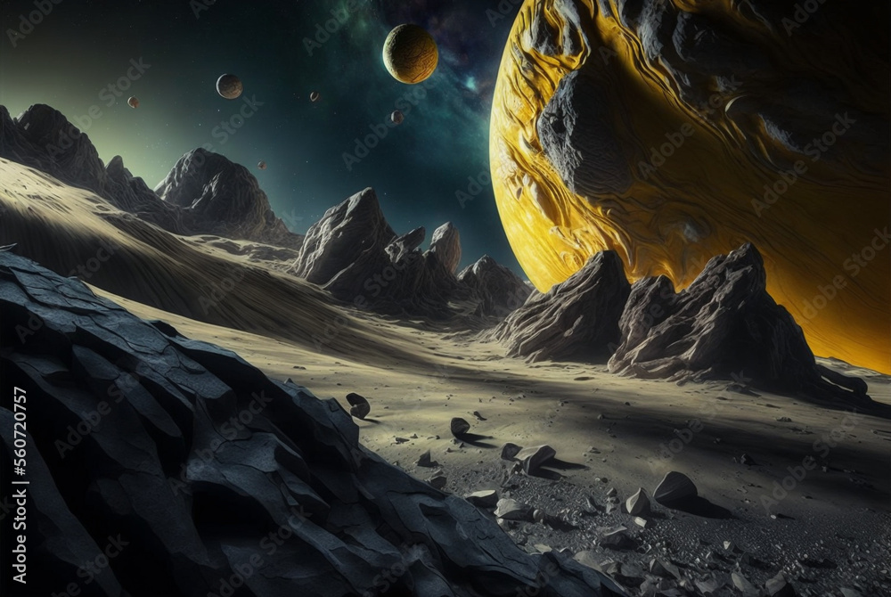 Generative ai illustration of planets and shining stars galaxy in space ...