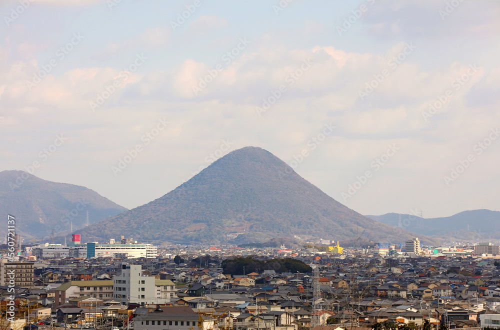 Iinoyama towers over Marugame City. Also known as Sanuki Fuji.