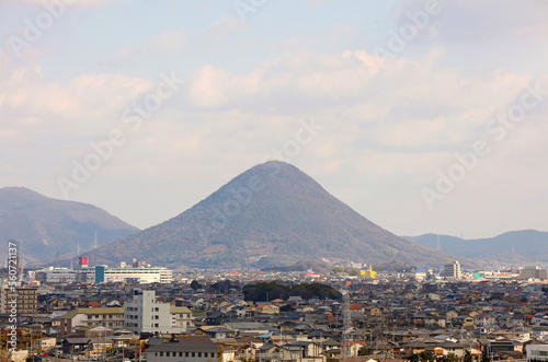 Iinoyama towers over Marugame City. Also known as Sanuki Fuji.
