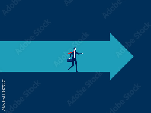 Businessman walking in a cave with arrows leading the way. career direction vector
