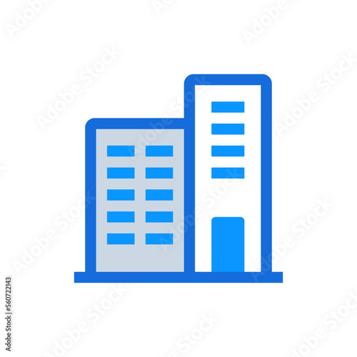 Office business icon with blue duotone style. Modern, computer, work, table, desk, technology, design. Vector illustration