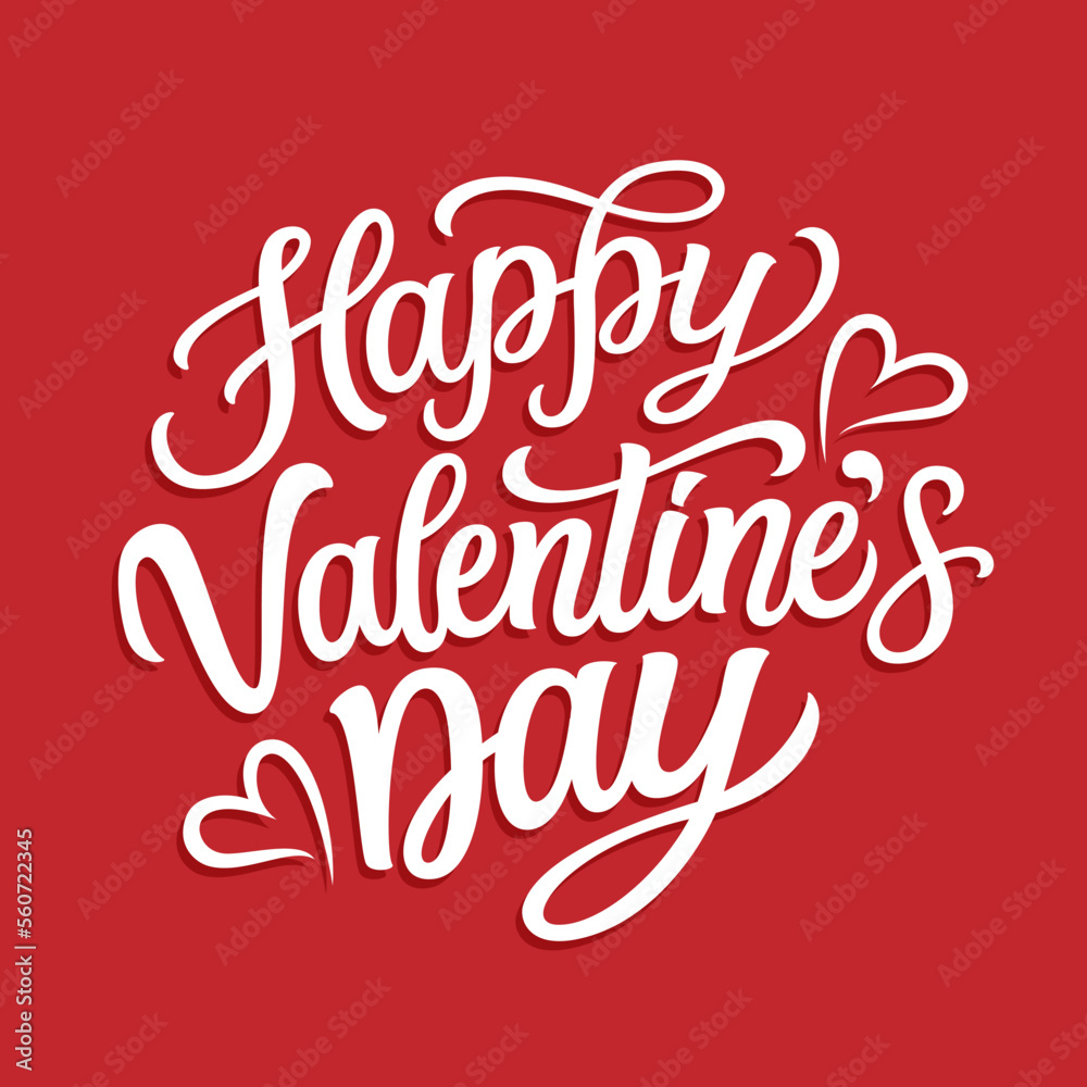 Happy Valentine's day. Hand lettering text with hearts on red background. Vector typography for Valentine's day decorations, cards, t shirts, posters, banners Happy Valentine's day. Hand lettering text with hearts on red background. Vector typography for Valentine's day decorations, cards, t shirts, posters, banners
