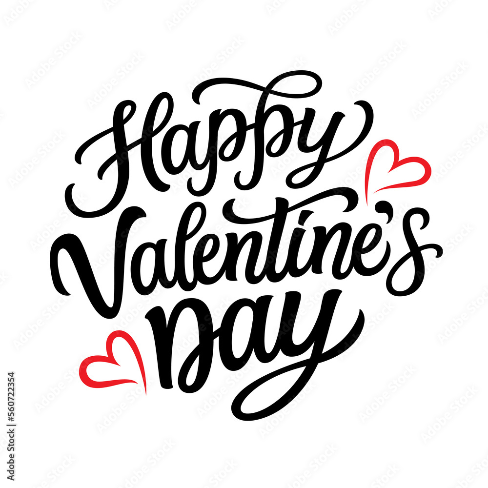 Happy Valentine's day. Hand lettering text with hearts isolated on white background. Vector typography for Valentine's day decorations, cards, t shirts, posters, banners Happy Valentine's day. Hand lettering text with hearts isolated on white background. Vector typography for Valentine's day decorations, cards, t shirts, posters, banners