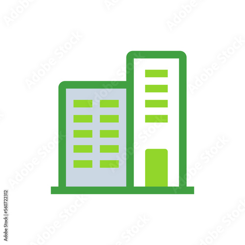 Office business icon with green duotone style. Modern, computer, work, table, desk, technology, design. Vector illustration