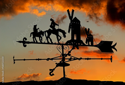 weathercock of Don Quijote and Sancho and windmills Castilla la Mancha photo