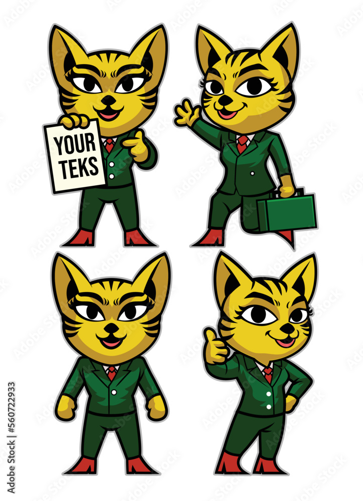 Obraz premium set of various poses mascot business cat women 