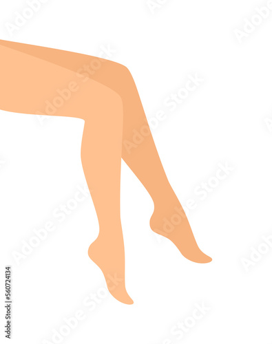 Beautiful female legs on a white background, side view. Flat vector illustration