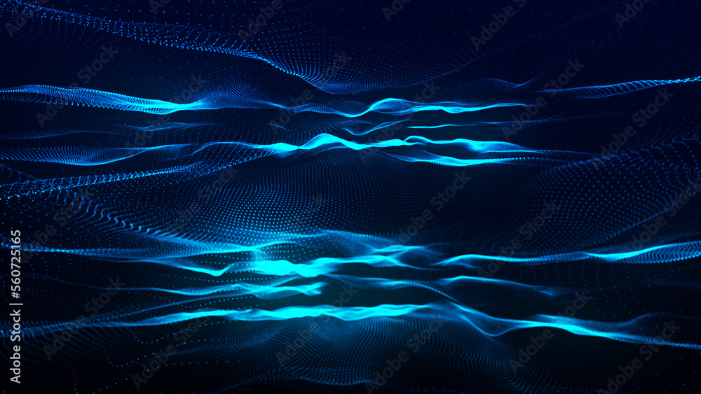 Technology background. Abstract digital particle wave. Futuristic dotted wave. Network connection structure. 3D rendering.