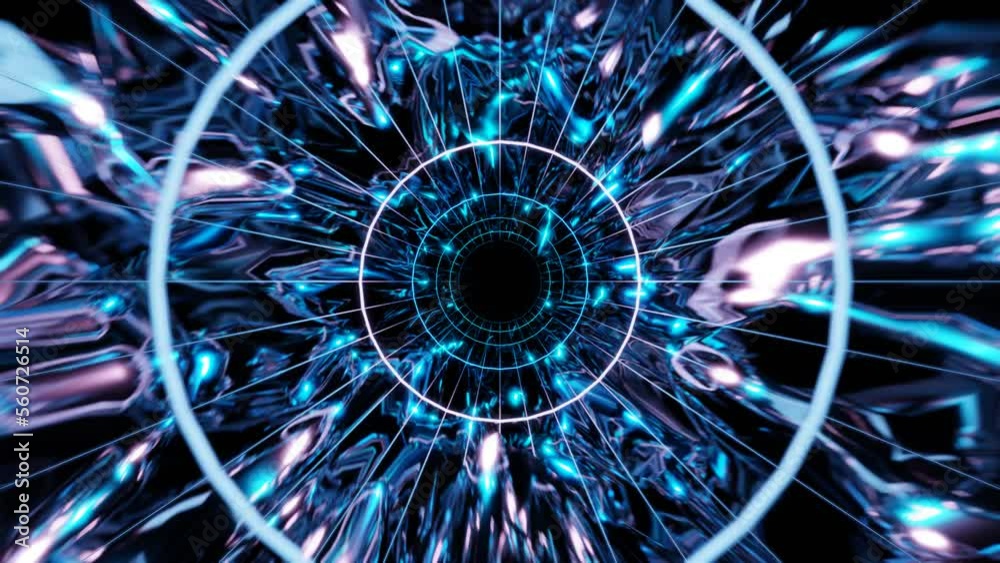 blue cosmic cyber tunnel on space abstract background vj loop template. High quality 4k footage
