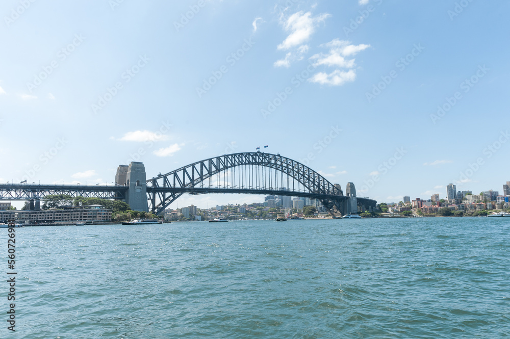 Harbour Bridge in Sydney with River and Ferry.