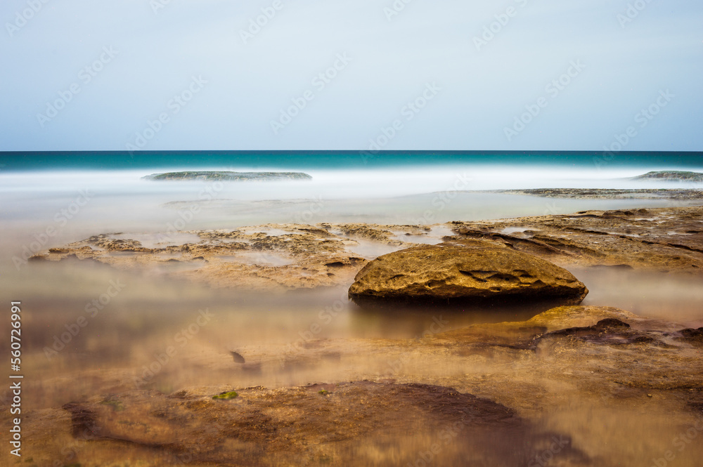 Rock and Ocean In Sydney. Long Exposure. ND filter effect.