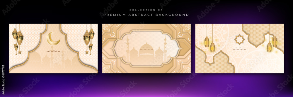 Set of ramadan kareem arabic golden background banner. Vector illustration