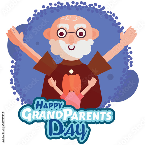 Happy grandparents day Blue banner with grandpa character Vector