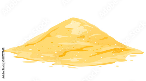 One yellow heap of sand without toys, sand for sandbox, isolated