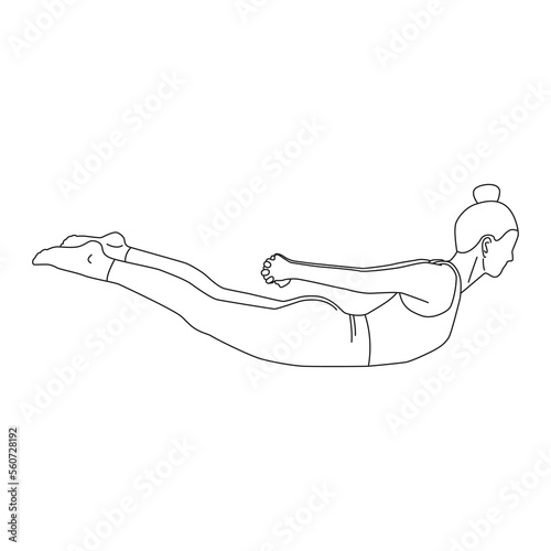 Line art of woman doing Yoga exercise in locust pose vector. photo