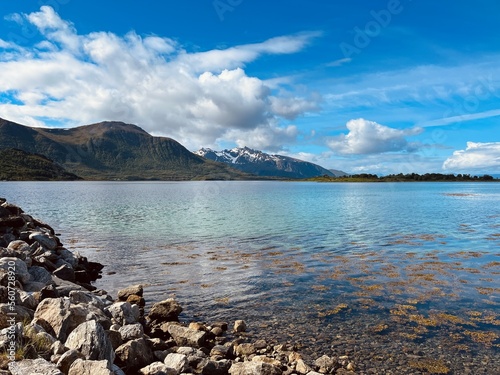 Fjord reflection at the ocean surface, ocean view, mountains