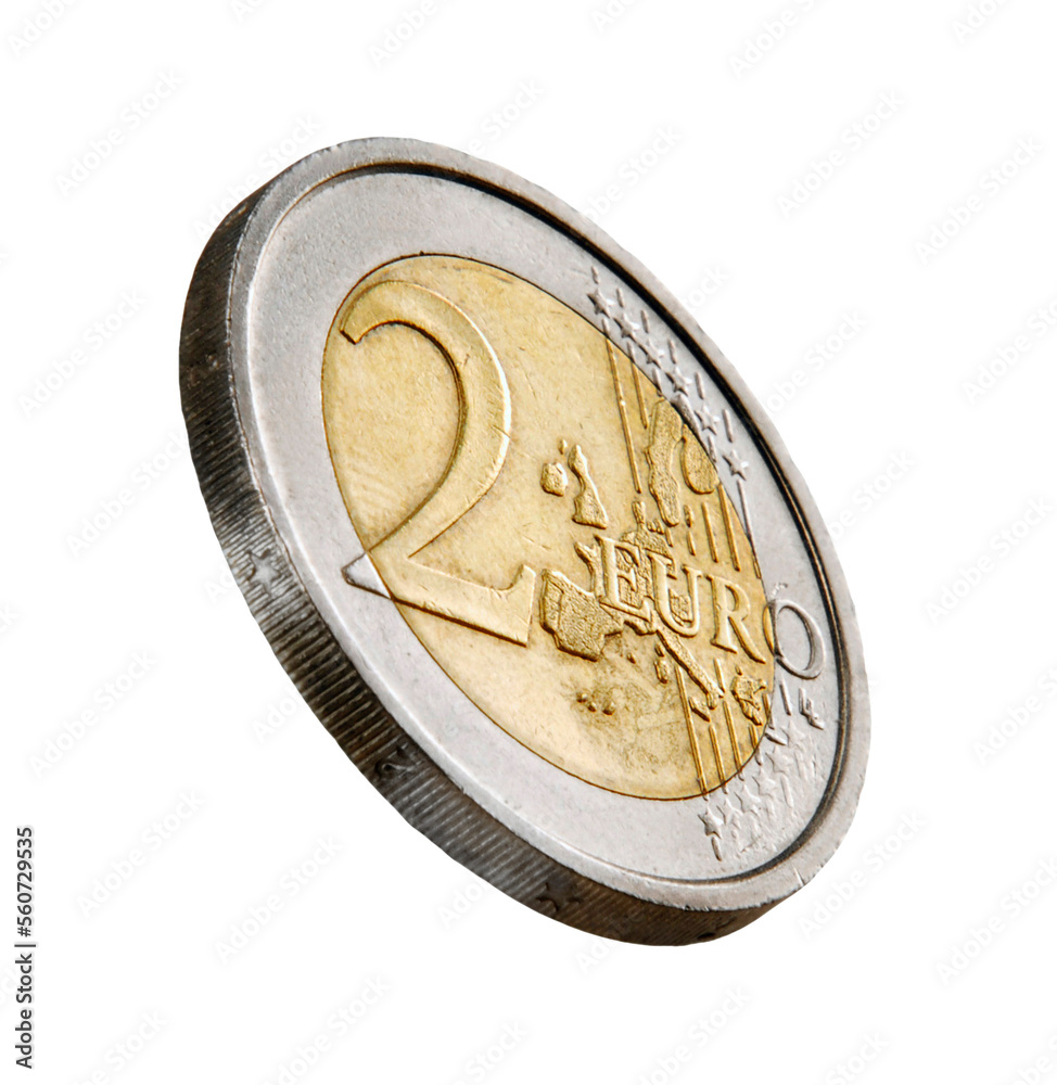 two euros coin isolated on transparent layered background. - obrazy, fototapety, plakaty 