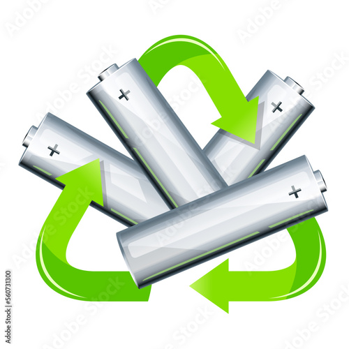 AA batteries with recycle sign, recycling of old batteries concept illustration, eps10 with transpatents, isolated