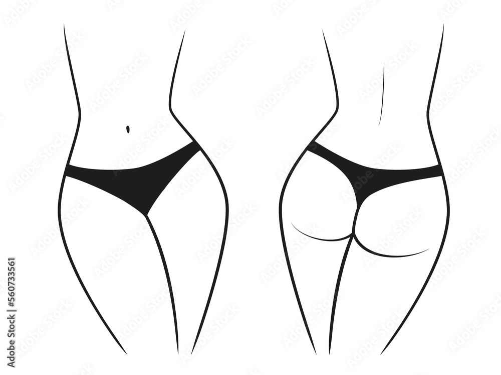 Silhouette of a female figure in thong panties - front and back view. Illustration on transparent background Silhouette of a female figure in thong panties - front and back view. Illustration on transparent background