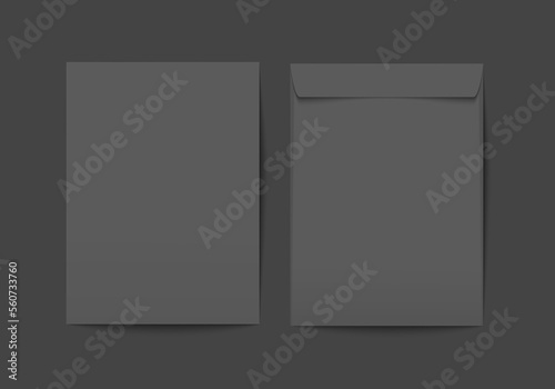 Vector blank black paper C4 envelope with transparent background.