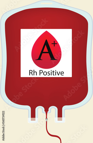 Realistic blood bag isolated with red plasma for blood transfusion, Blood type A+