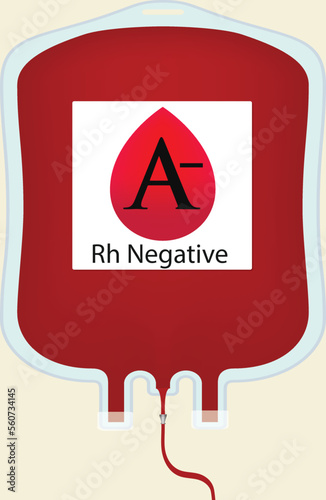 Realistic blood bag isolated with red plasma for blood transfusion, Blood type A-