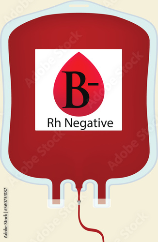 Realistic blood bag isolated with red plasma for blood transfusion, Blood type B-