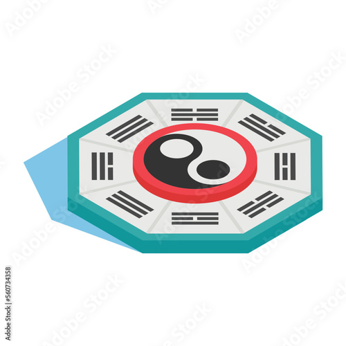 Feng shui isometric Concept, horoscope Vector Color Icon Design, Traditional Chinese Culture Symbol, New Year of the Rabbit 2023 Sign, China Travel Guide Stock illustration