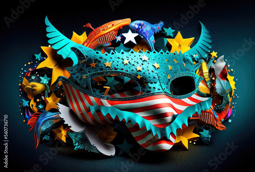 bright carnival mask, accessory for the festival on a colorful juicy background © Ivan Traimak