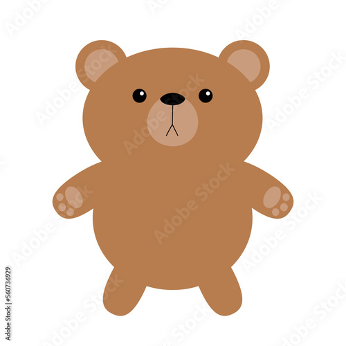 Cute little bear toy standing on the ground. Brown grizzly icon. Kawaii cartoon character. Funny head face. Happy Valentines Day. Baby greeting card. White background. Flat design.