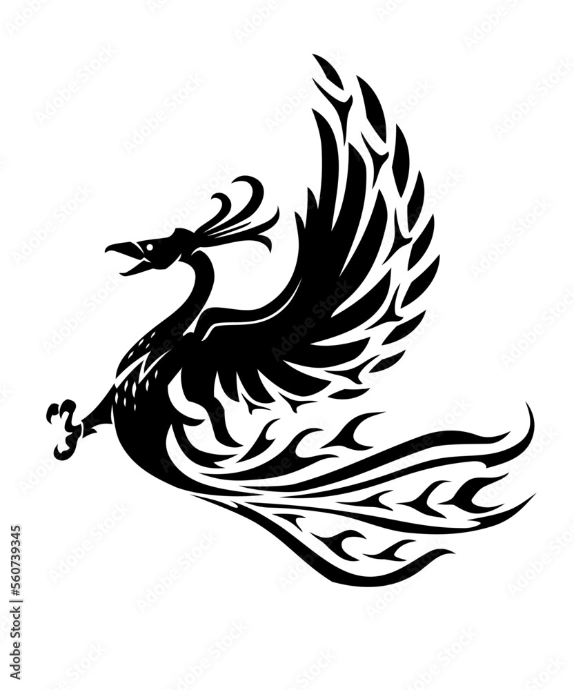 Obraz premium Fire Phoenix Bird, Mythical Creature Illustration