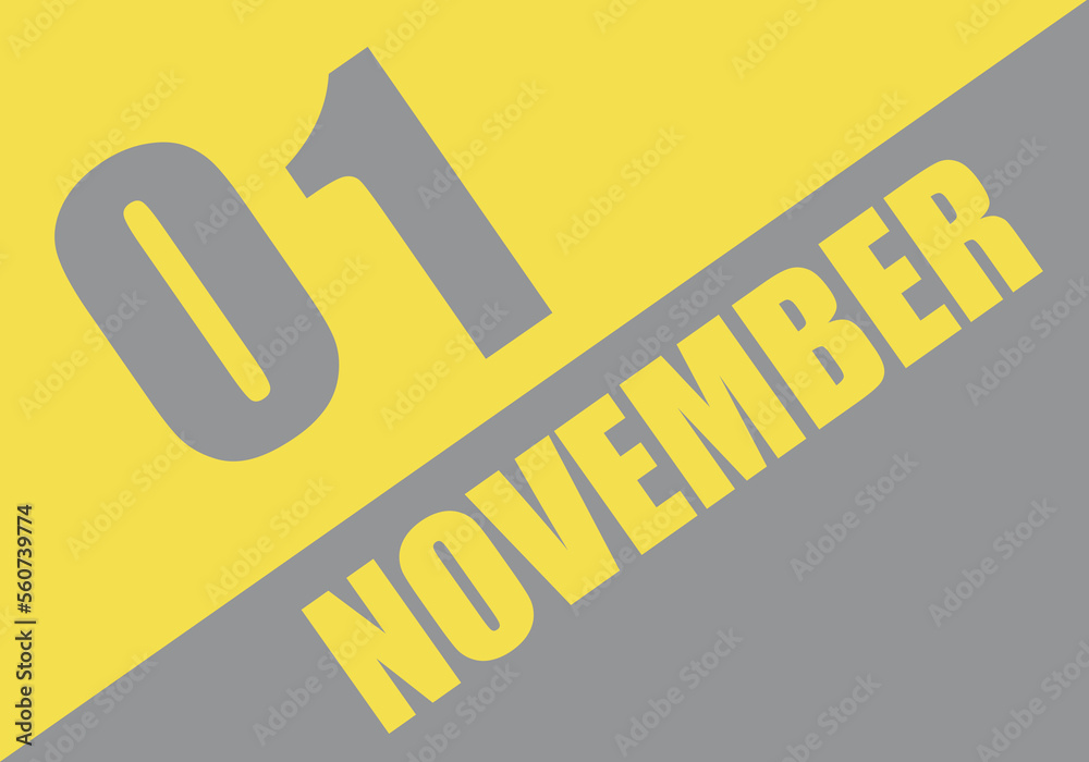 Calendar trendy colors 2021, 1 november. Background and lettering Ultimate Gray and Illuminating Calendar trendy colors 2021, 1 november. Background and lettering Ultimate Gray and Illuminating