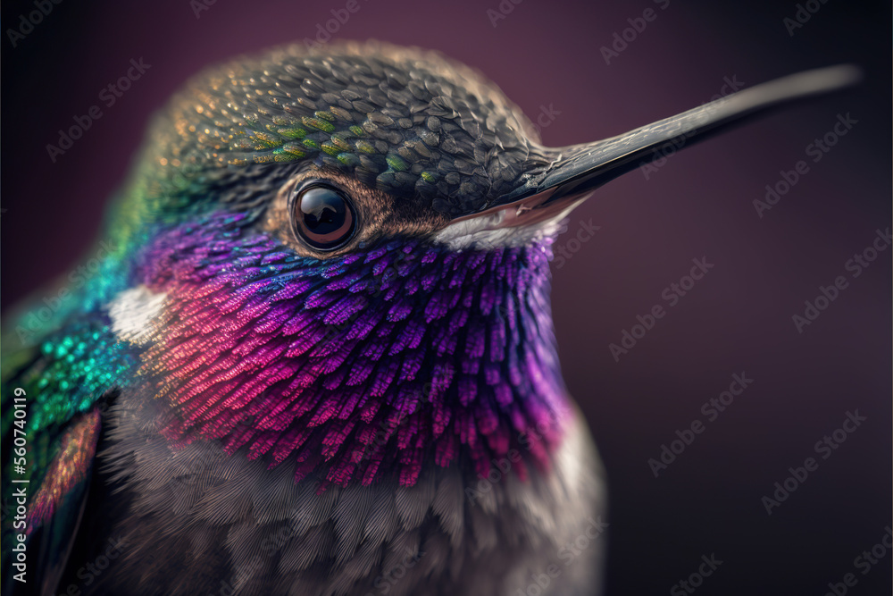 Obraz premium Closeup photo illustration of a colorful hummingbird created with Generative AI technology