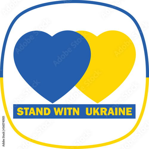 Hearts in the colors of the Ukrainian flag and the phrase together with Ukraine. Vector photo