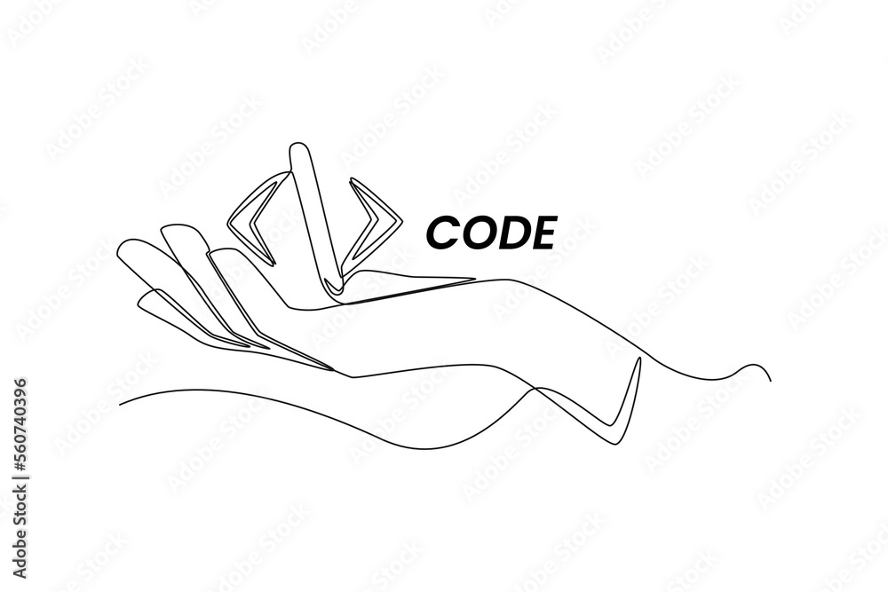Single One Line Drawing Hand Holding Programming Code Programming Code Single One Line Drawing Hand Holding Programming Code Programming Code