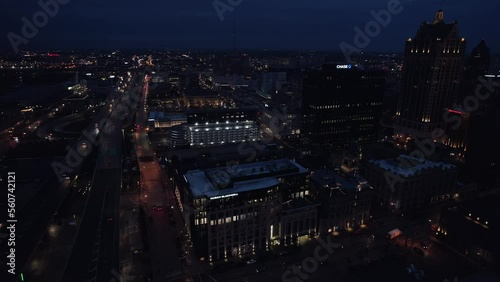 Wallpaper Mural Aerial Shot of Milwaukee Cityscape At Night Time, State Of Wisconsin, USA Torontodigital.ca