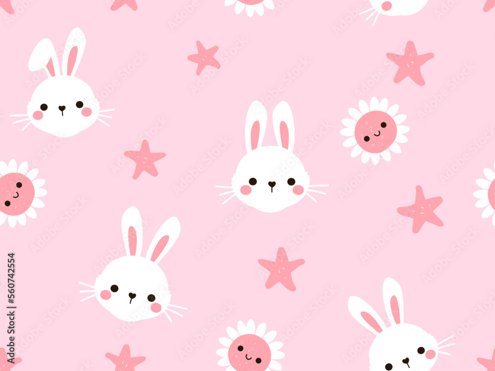 Easter seamless pattern with bunny rabbit cartoons and cute flower on pink background vector illustration. Easter seamless pattern with bunny rabbit cartoons and cute flower on pink background vector illustration.