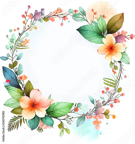 Cute watercolor frame with spring flowers Illustration Generative AI