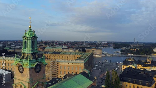 Wallpaper Mural Drone footage of church tower in Gamla Stan, Stockholm, Sweden. Torontodigital.ca
