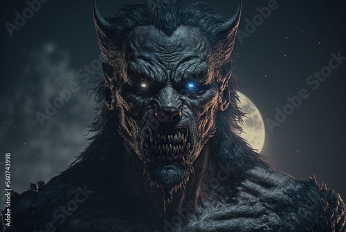 Werewolf at Night. Generative AI, non-existent person.