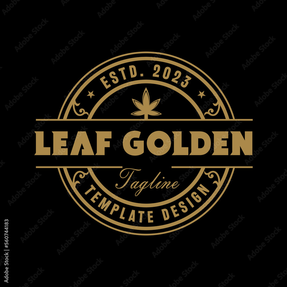 Logo design inspiration stamp Vintage leaf golden Badge Label