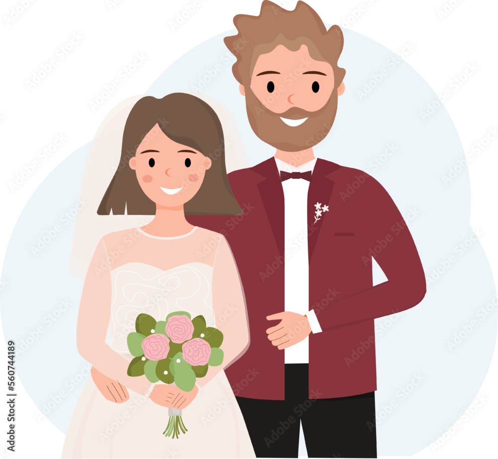 Bride and groom. Just married. Wedding. Happy loving couple. Vector illistration. Bride and groom. Just married. Wedding. Happy loving couple. Vector illistration.