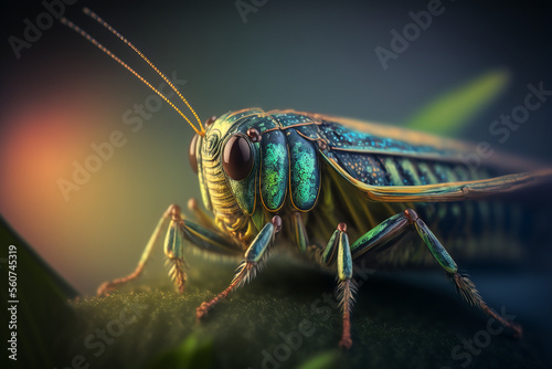 An extremely sharp and detailed portrait of grasshopper macro. Generative AI. Detailed grasshopper. The best picture of a grasshopper. © UIMEGA