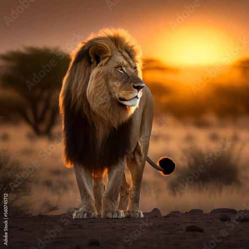 Lion standing in a sunset  Generative Ai