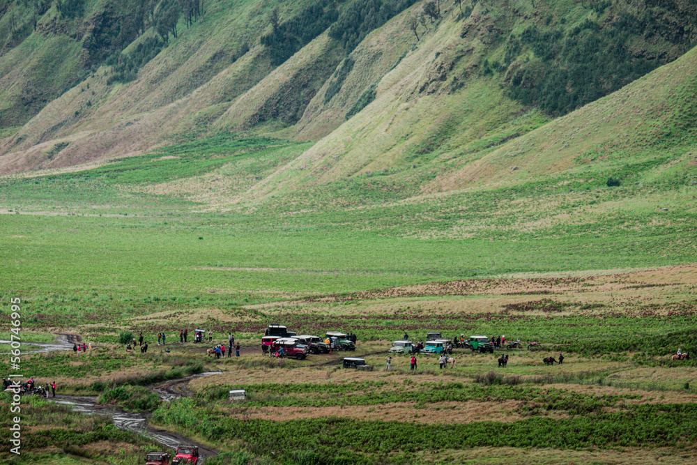 Fototapeta premium off-road vehicles basecamp in the mountain