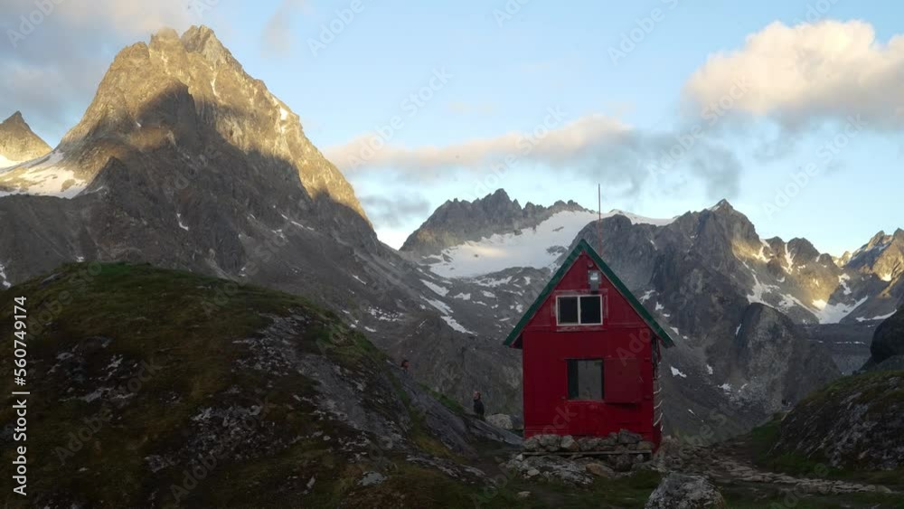 Timelapse of clouds passing behind the Mint Hut in Alaska's backcountry terrain. Timelapse of clouds passing behind the Mint Hut in Alaska's backcountry terrain.