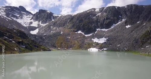 Drone shot of a glacial lake up in Alaska's Hatcher Pass. photo